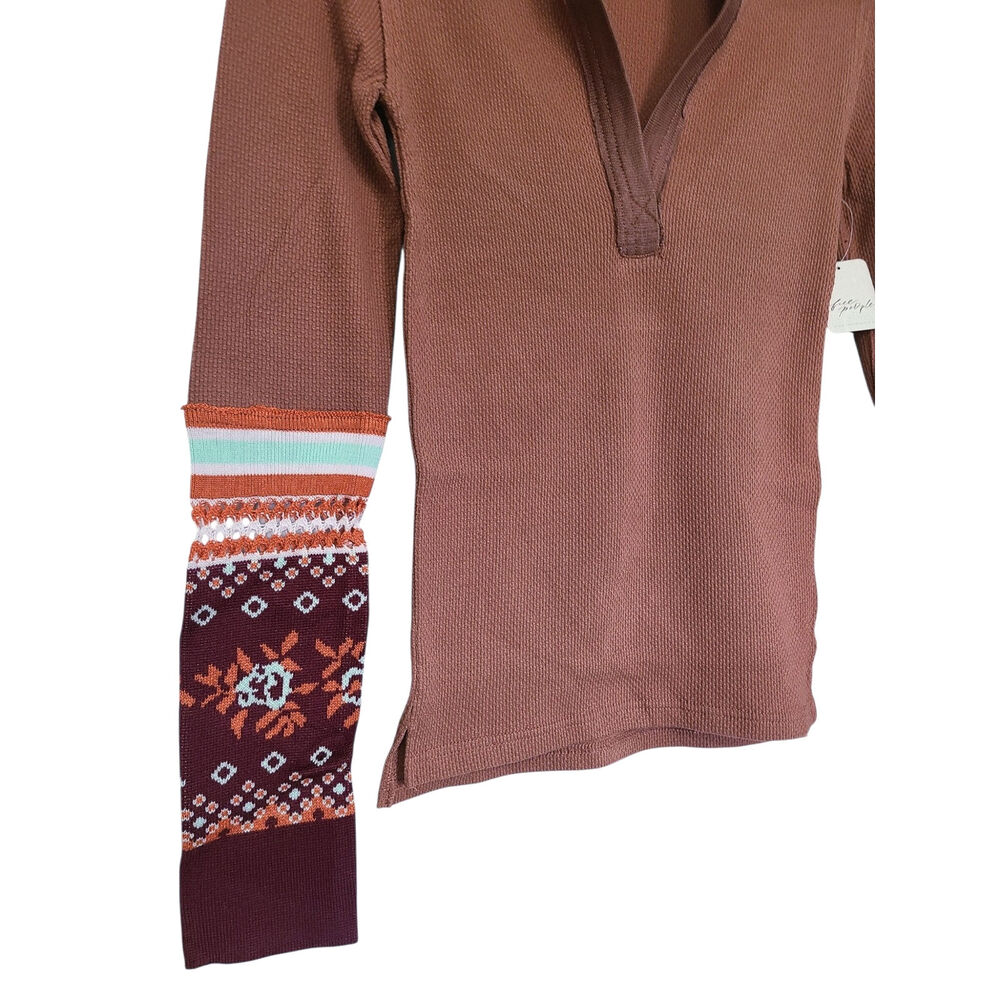 Free People Mikah Layering Cuff Thermal Henley Top Autumn Combo Size XS NWT - Picture 3 of 7
